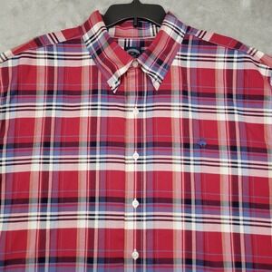 Brooks Brothers Shirt Mens 2XL Red Plaid Button Down Short Sleeve‎ Supima Cotton
